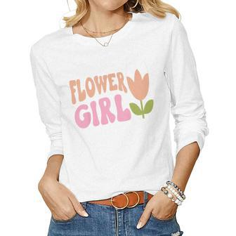 Kids Flower Girl - 70S Retro Groovy Floral Flowers Little Girls Women Long Sleeve T-shirt | Mazezy