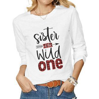 Kids Sister Of The Wild One Plaid Lumberjack 1St Birthday Women Graphic Long Sleeve T-shirt - Seseable