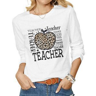 Leopard Apple Teacher Teachers Day Women Long Sleeve T-shirt | Mazezy DE