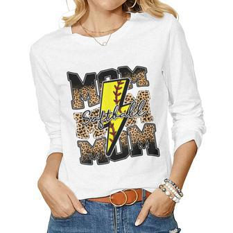 Leopard Softball Lightning Retro Softball Mom Women Long Sleeve T-shirt | Mazezy CA