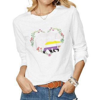 Lgbtq Mama Bear Non Binary Gay Equal Rights Rainbow Women Graphic Long Sleeve T-shirt - Seseable