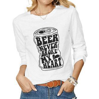 Long Neck Ice Cold Beer Never Broke My Heart Women Long Sleeve T-shirt | Mazezy