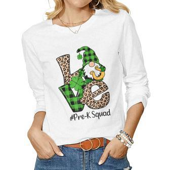 Love Gnome Teacher Squad St Patricks Day Pre K Grade 2023 Women Graphic Long Sleeve T-shirt - Seseable