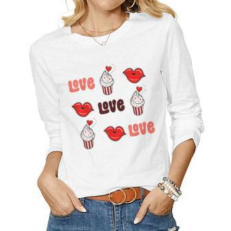 Love Happy Valentines Day Heart Couple Men Women Cute Women Graphic Long Sleeve T-shirt - Seseable