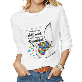 What Makes You Different Autism Child Elephant Mom Awareness Women Long Sleeve T-shirt | Mazezy