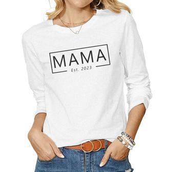 Womens Mama Est 2023 Promoted To Mommy 2023 Women Long Sleeve T-shirt | Mazezy