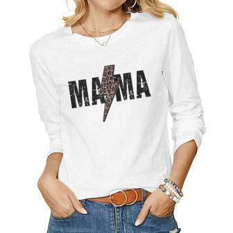 Mama Lightning Bolt Leopard Cheetah Print Mothers Day Women Graphic Long Sleeve T-shirt - Thegiftio UK