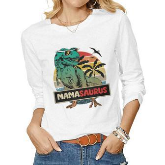Matching Family Mamasaurus Trex Mom Women Long Sleeve T-shirt | Mazezy
