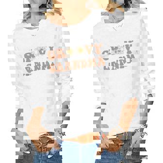 Matching Grandpa And Grandma Groovy Grandma Happy Face Women Long Sleeve T-shirt | Mazezy