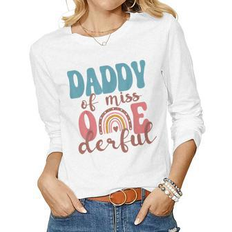 Mens Daddy Of Little Miss Onederful 1St Bday Boho Rainbow Women Long Sleeve T-shirt | Mazezy