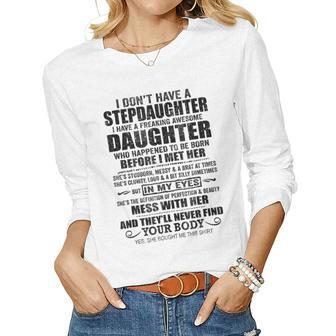 Mens Step Dad Fathers Day Bonus Dad From Wife Son Daughter Women Long Sleeve T-shirt | Mazezy