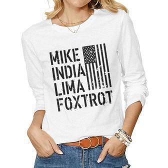 Mike India Lima Foxtrot Hot Mom Muscle Mommy American Flag Women Long Sleeve T-shirt | Mazezy