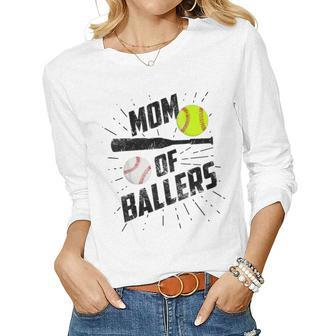 Mom Of Ballers Baseball Softball Game Women Long Sleeve T-shirt | Mazezy