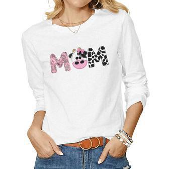 Mom Of The Birthday For Girl Cow Farm Birthday Cow Mommy 1St Women Graphic Long Sleeve T-shirt - Thegiftio UK