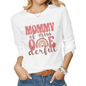 Womens Mommy Of Little Miss Onederful 1St Bday Boho Rainbow Women Long Sleeve T-shirt | Mazezy