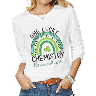 One Lucky Chemistry Teacher St Patricks Day Teacher Rainbow Women Graphic Long Sleeve T-shirt - Seseable