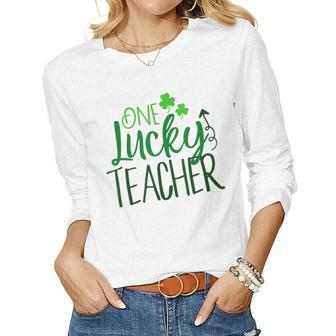 One Lucky Teacher Cute Educator St Patricks Day Shamrock Women Graphic Long Sleeve T-shirt - Seseable