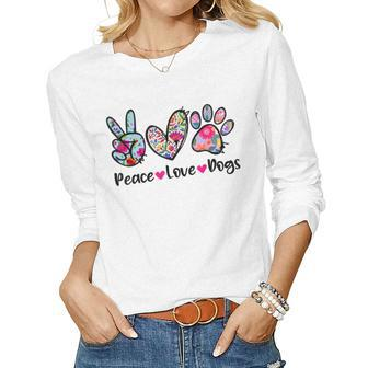 Peace Love Dogs Floral Dog Paw Dog Mom Cute Mothers Day Women Graphic Long Sleeve T-shirt - Thegiftio UK