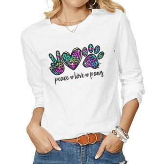 Peace Love Dogs Paws Tie Dye Rainbow Animal Rescue Womens Women Graphic Long Sleeve T-shirt - Seseable