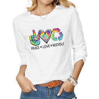 Womens Peace Love Earth Day Tie Dye Hippie Kids Women Love Women Long Sleeve T-shirt | Mazezy