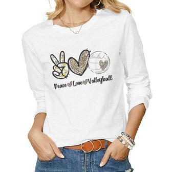Peace Love Volleyball Mom Leopard Print Cheetah Pattern Women Long Sleeve T-shirt | Mazezy
