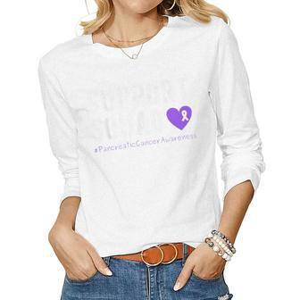 Purple Ribbon Men Women Kids Pancreatic Cancer Awareness Women Long Sleeve T-shirt | Mazezy