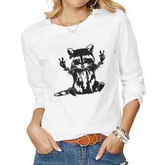 Racoon Peace Sign Trashed Racoon Panda Lovers Women Long Sleeve T-shirt | Mazezy