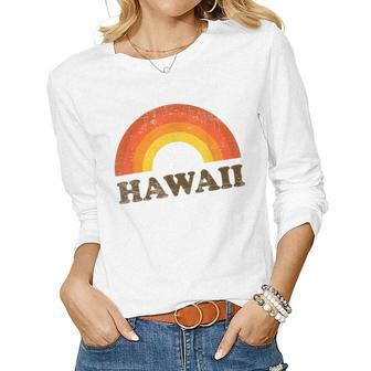 Retro Vintage Hawaii Souvenir 70S Distressed Rainbow Women Long Sleeve T-shirt | Mazezy