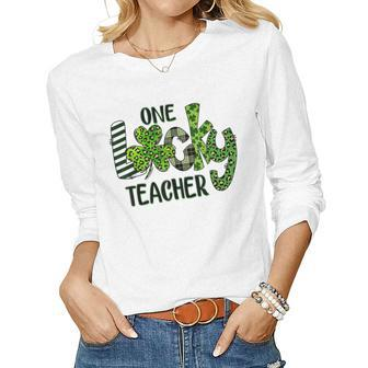 Shamrock One Lucky Teacher St Patricks Day School V2 Women Graphic Long Sleeve T-shirt - Seseable