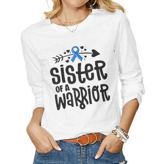 Sister Of A Warrior Als Family Blue Ribbon Awareness Women Long Sleeve T-shirt | Mazezy