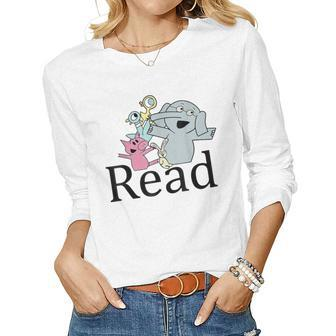 Teacher Library Read Book Club Piggie Elephant Pigeons Funny  V3 Women Graphic Long Sleeve T-shirt