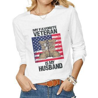 Veteran Husband Veterans Day Spouse Wife Army Of A Veteran Women Graphic Long Sleeve T-shirt - Seseable