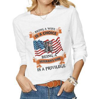 Veteran Wife Privilege Veterans Day Gift Women Graphic Long Sleeve T-shirt - Seseable
