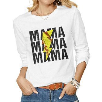 Vinatge Softball Mama Lighting Softball Lovers Women Long Sleeve T-shirt | Mazezy