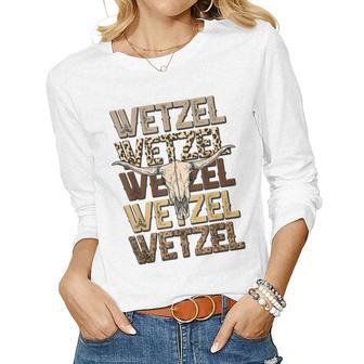 Vintage Womens Koe Western Country Music Wetzel Bull Skull Women Long Sleeve T-shirt | Mazezy