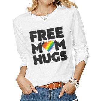 Womens Free Mom Hugs Free Mom Hugs Inclusive Pride Lgbtqia Women Graphic Long Sleeve T-shirt - Seseable