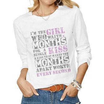 Womens Girl Who Waits Months | Military Girlfriend Apparel Women Graphic Long Sleeve T-shirt - Seseable