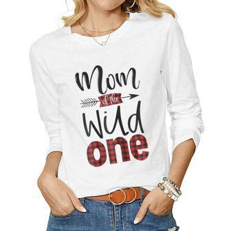 Womens Mom Of The Wild One Shirt Plaid Lumberjack 1St Birthday Tee Women Graphic Long Sleeve T-shirt