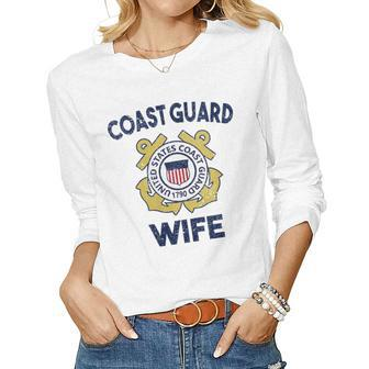 Womens Proud Us Coast Guard Wife Military Pride Women Graphic Long Sleeve T-shirt - Seseable