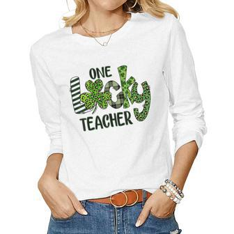 Womens Shamrock One Lucky Teacher St Patricks Day School Women Graphic Long Sleeve T-shirt - Seseable