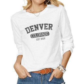 Womens Vintage Denver Colorado Est 1858 Souvenir Gift Women Graphic Long Sleeve T-shirt - Seseable