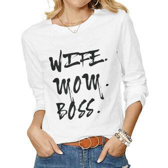 Womens Wife Mom Boss Womens Mothers Day Gifts 2023  Women Graphic Long Sleeve T-shirt