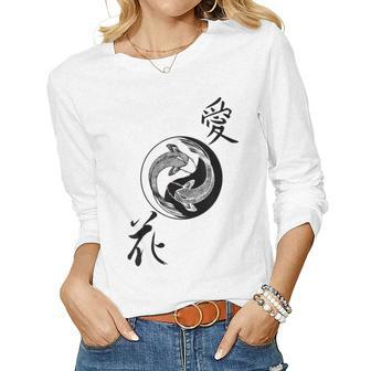 Yin Yang Koi Fish Butterfly Nishikigoi Women Long Sleeve T-shirt | Mazezy