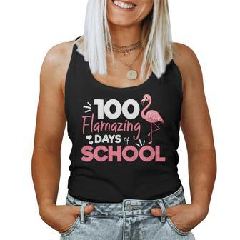 100 Amazing Days Of School Cute Flamingo Pun Student Teacher Women Tank Top | Mazezy