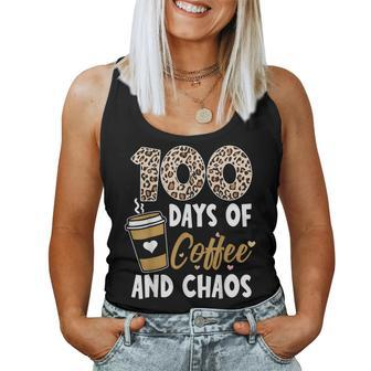 100 Days Of Coffee And Chaos 100Th Day Of School For Teacher V4 Women Tank Top Basic Casual Daily Weekend Graphic - Thegiftio UK