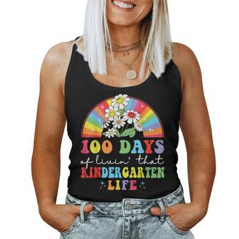 100 Days Of Livin That Kindergarten Hippie Rainbow Teacher Women Tank Top Basic Casual Daily Weekend Graphic - Thegiftio UK