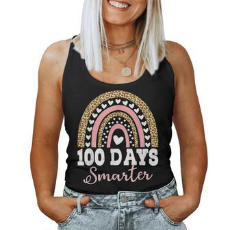 100 Days Smarter Happy 100Th Day Of School Rainbow Leopard V57 Women Tank Top Basic Casual Daily Weekend Graphic - Thegiftio UK