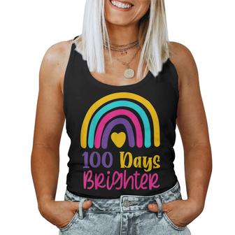 100 Days Brighter Teacher Girls 100 Days Of School Rainbow  Women Tank Top Basic Casual Daily Weekend Graphic
