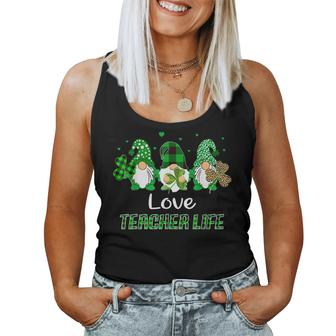 Love Teacher Life Gnome Leopard Shamrock Saint Patricks Day  Women Tank Top Basic Casual Daily Weekend Graphic