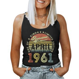 60 Years Old Birthday Awesome Since April 1961 60Th Birthday Women Tank Top Basic Casual Daily Weekend Graphic - Seseable